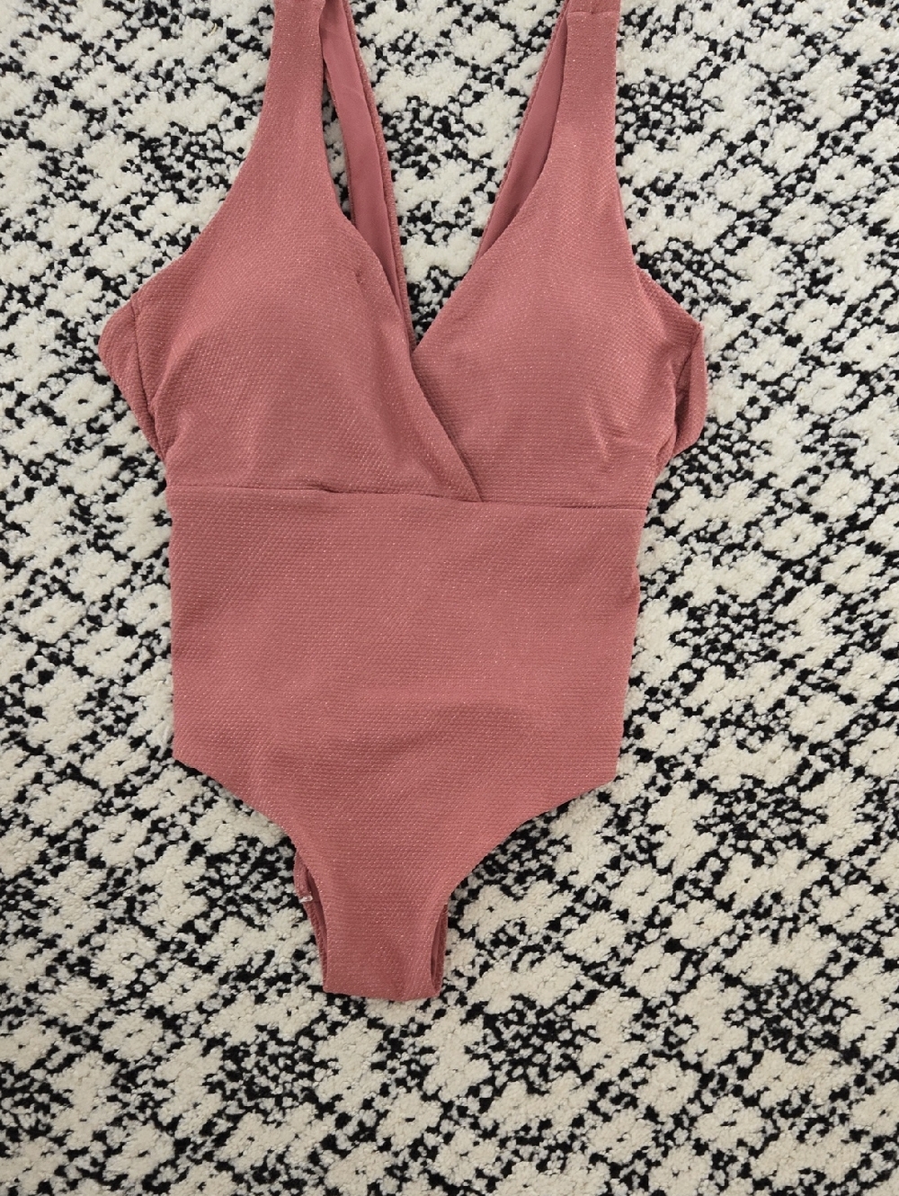 Ribbed Dusty Rose One-Piece Swimsuit - Women's V-Neck